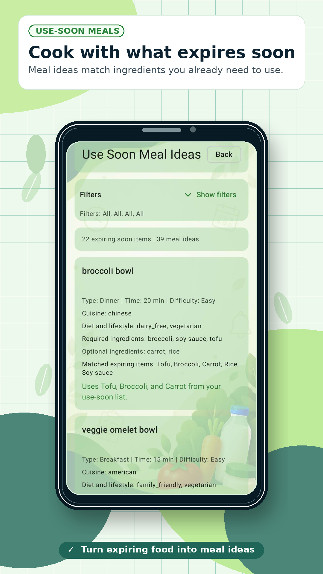 ExpiryMate meal ideas using food that should be used soon