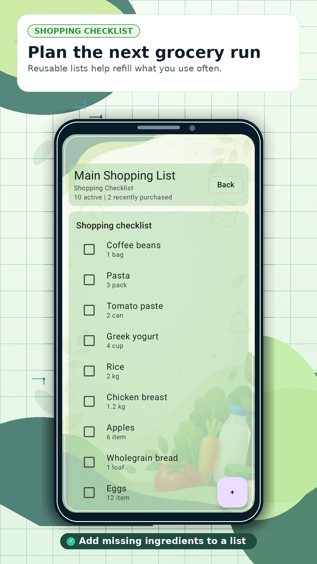 ExpiryMate grocery shopping checklist