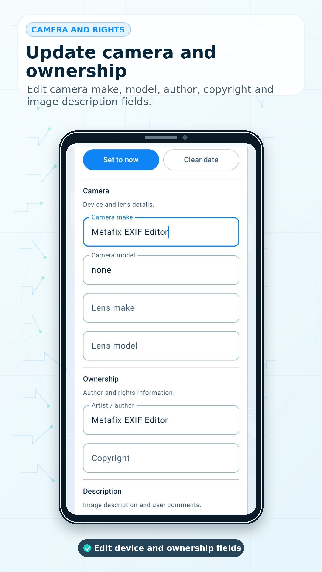 MetaFix fields for camera details and photo ownership metadata
